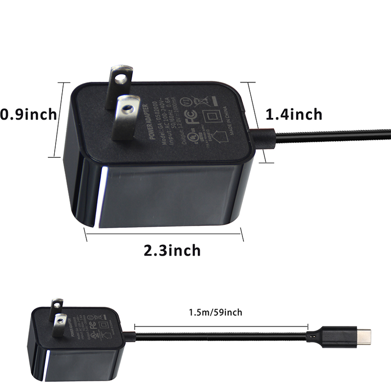 Адаптер питания 12 В 1A USB-источник питания, вход переменного тока 100-240 В, выход типа C